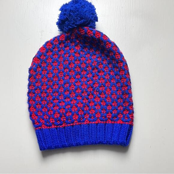 Old Navy Cozy Blue and Red Pom-Pom Cold Weather Winter Beanie - Picture 5 of 7